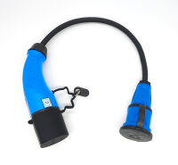 Ladekabel mit Typ 2 Stecker auf Schuko Kupplung, 16A, blau/schwarz, 0,5m