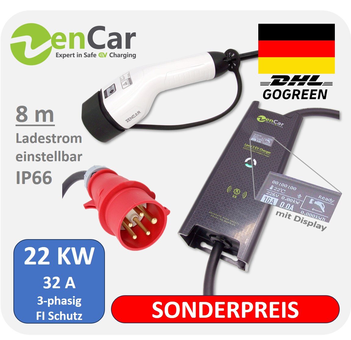 BE-PCD050/ Mobiles 32A 3-Phasen AC E-Auto Ladegerät mit 6-fach Adapte,  878,22 €