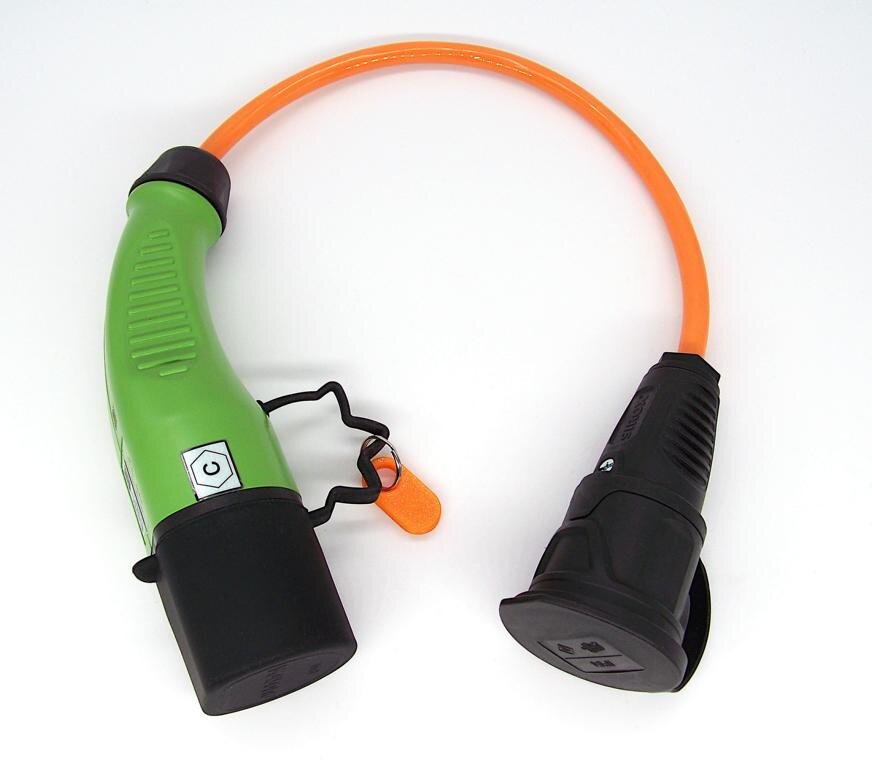 Ladekabel mit Typ 2 Stecker auf Schuko Kupplung, 16A, grün/orange, 13